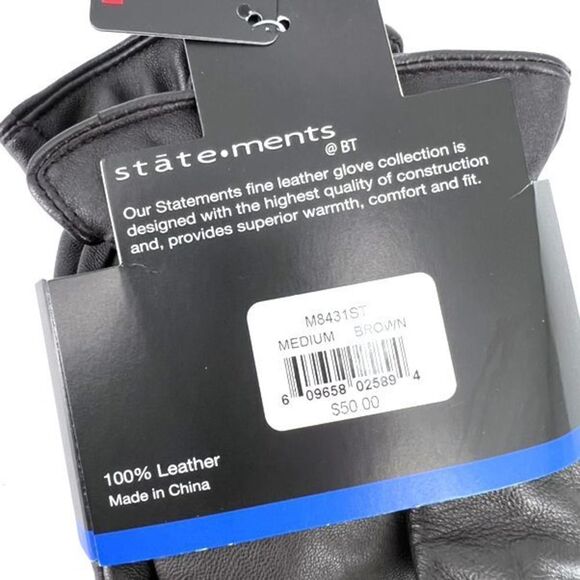 NWT Thinsulate BT Statements Leather Black Men’s Gloves Mittens medium 40 gram u - Picture 4 of 6